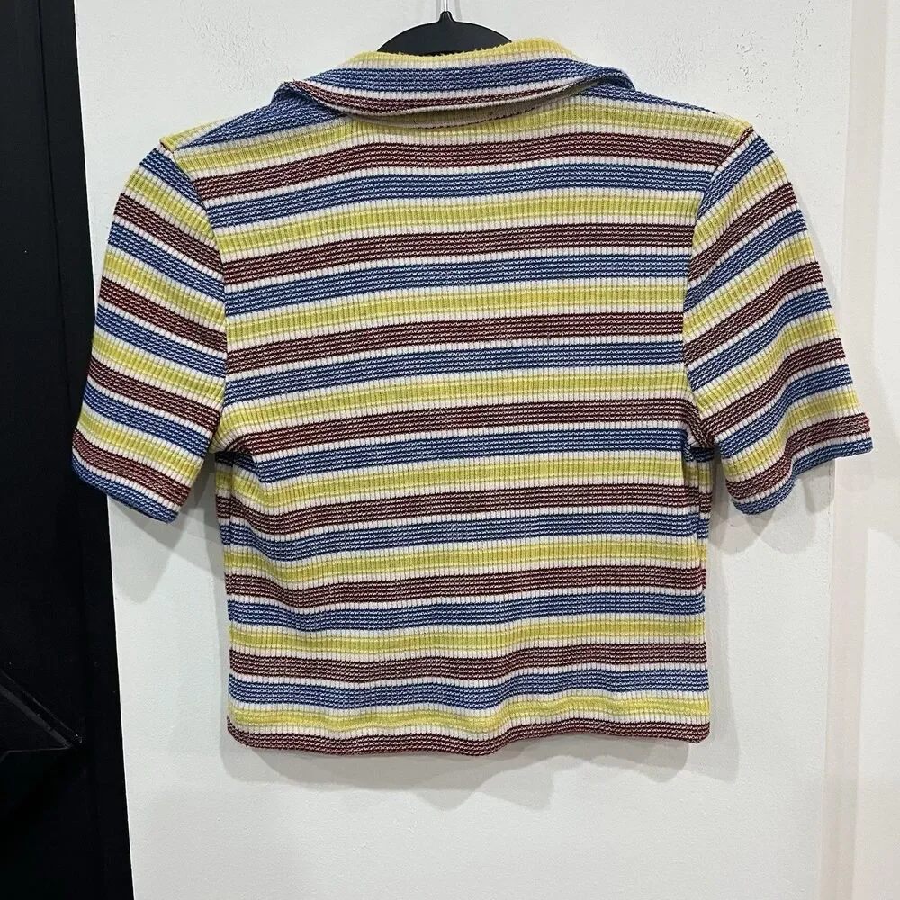 Zara Multicolor Striped Collared Knit Crop Top Size Small Retro Kidcore - Picture 5 of 5
